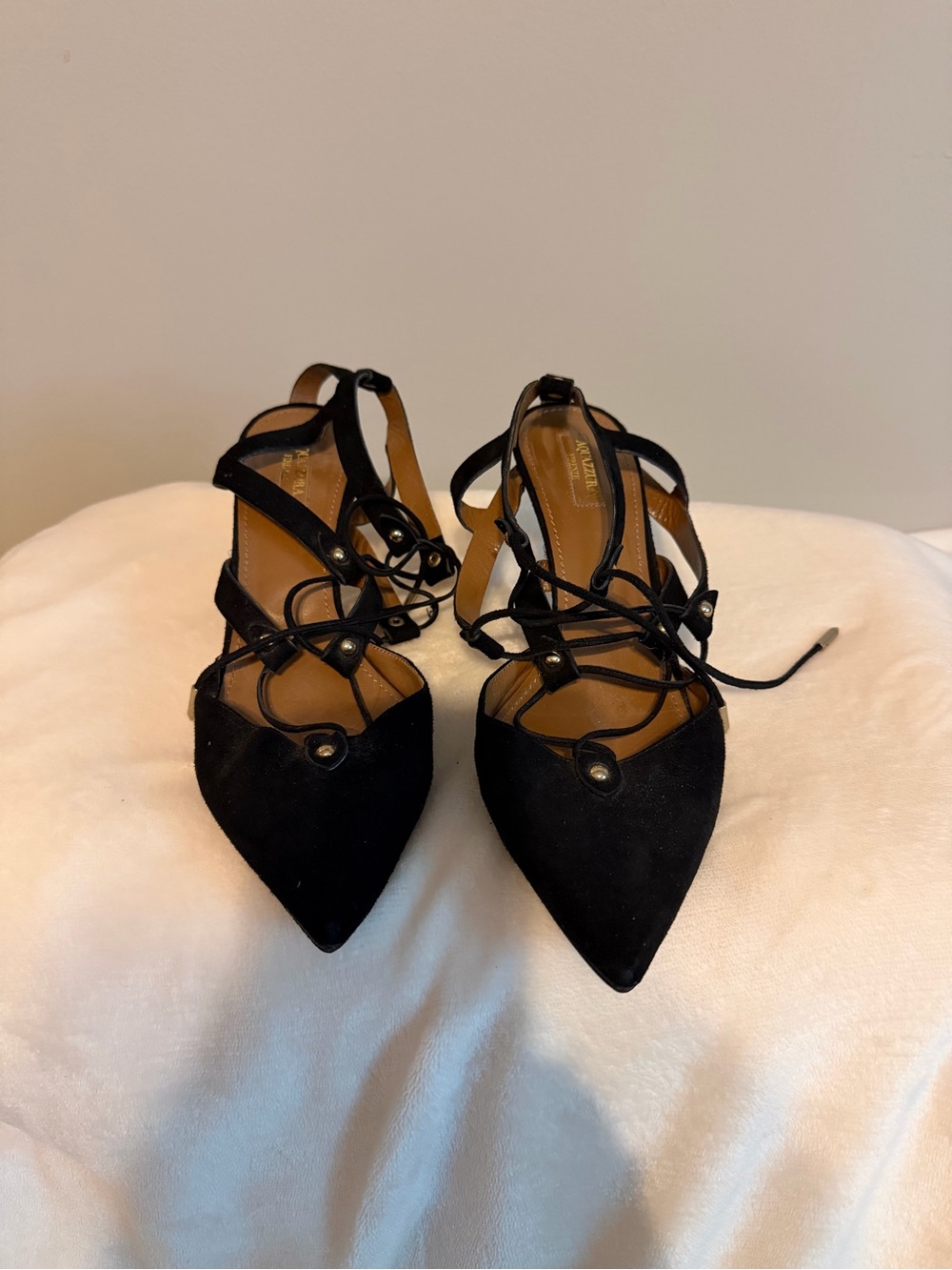 Aquazurra Black Suede Lace-Up Women’s Heeled Sandals